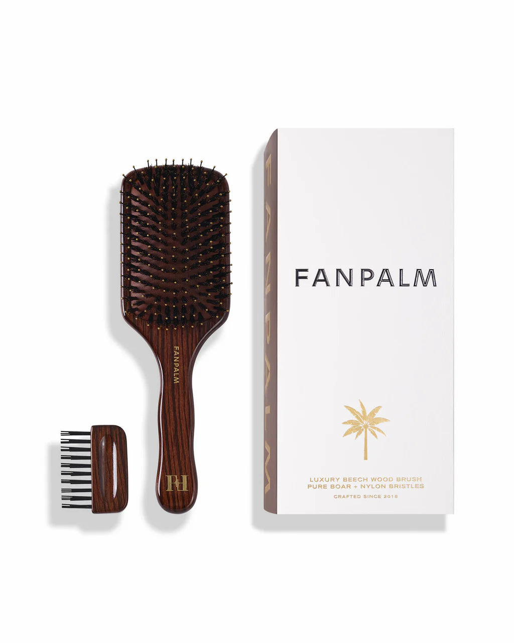 Fan Palm Pure Boar + Nylon Bristles Hårbørste - Glossy Brown Medium