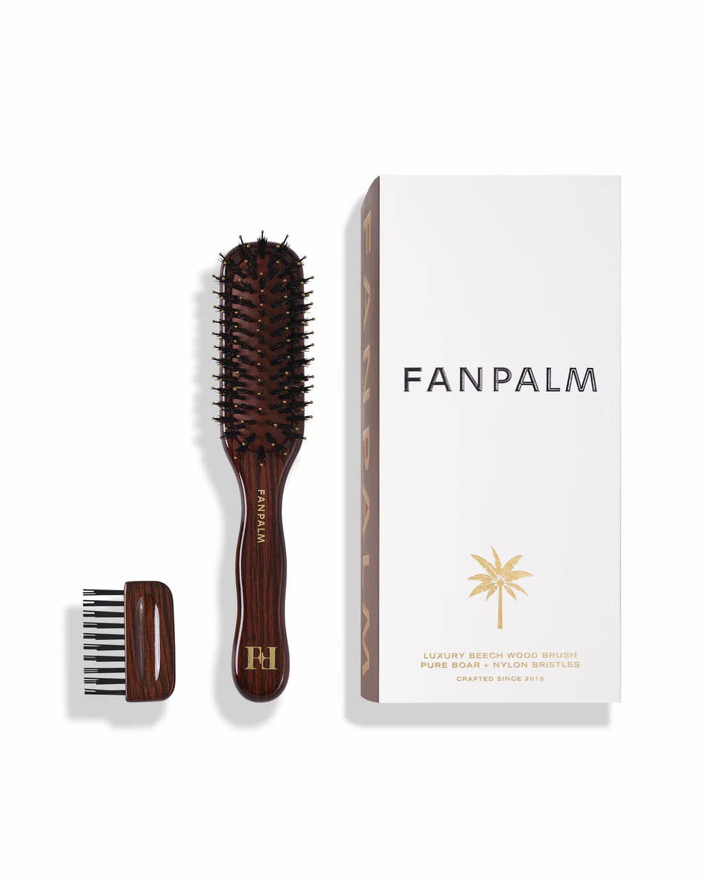Fan Palm Pure Boar + Nylon Bristles Hårbørste Tall Slim - Glossy Brown
