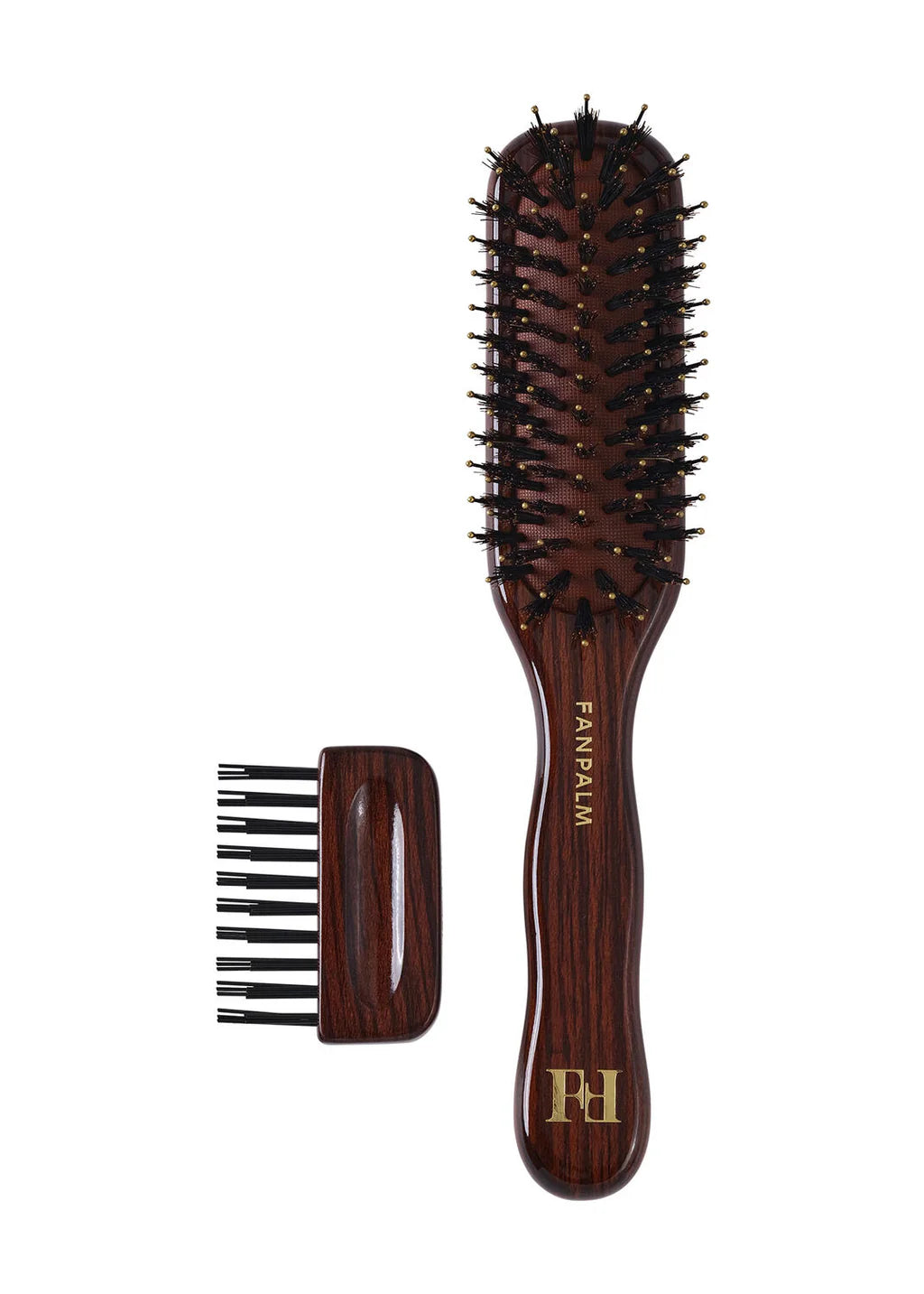 Fan Palm Pure Boar + Nylon Bristles Hårbørste Tall Slim - Glossy Brown